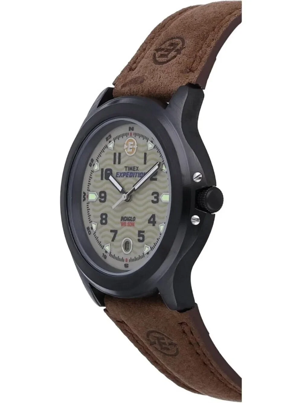 Men's Brown Green Expedition Metal Field Water Resistance Rugged Outdoor Watch